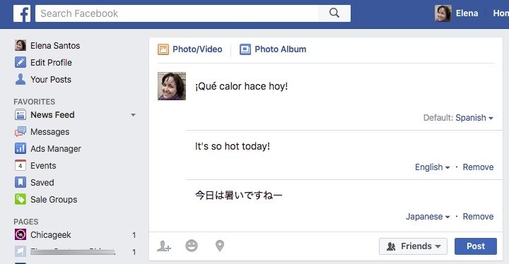 Facebook se actualiza para publicar en varios idiomas