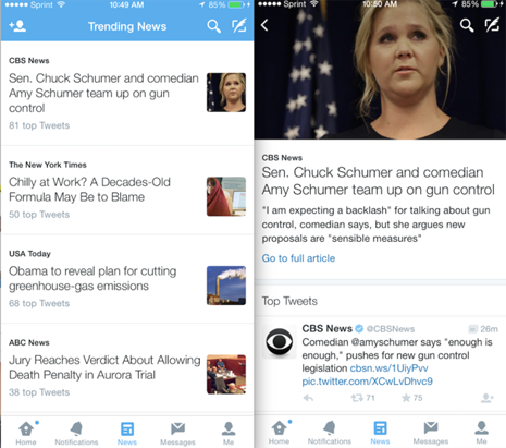Twitter separa las noticias en una nueva pestaña