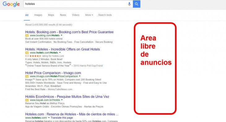 Google cambia la disposición de sus anuncios en el buscador