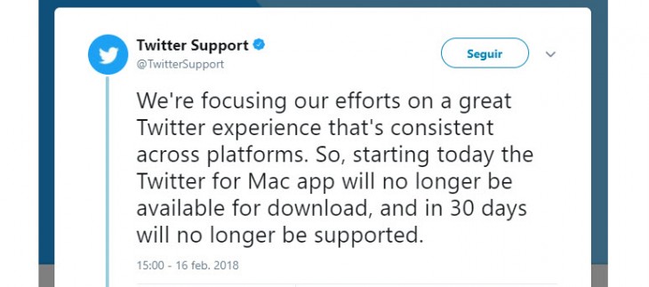 Twitter elimina su app para MacOS